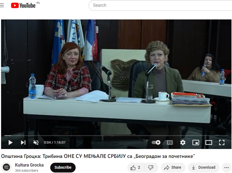 „ОНЕ СУ МЕЊАЛЕ СРБИЈУ” снимак трибине серијала „Београда за почетнике” у ГО Гроцка